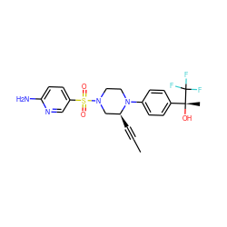 CC#C[C@H]1CN(S(=O)(=O)c2ccc(N)nc2)CCN1c1ccc([C@@](C)(O)C(F)(F)F)cc1 ZINC000103263616