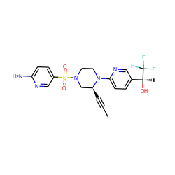 CC#C[C@H]1CN(S(=O)(=O)c2ccc(N)nc2)CCN1c1ccc([C@](C)(O)C(F)(F)F)cn1 ZINC000169313304