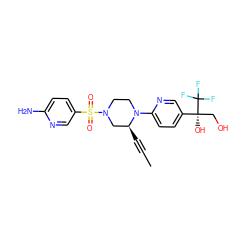 CC#C[C@H]1CN(S(=O)(=O)c2ccc(N)nc2)CCN1c1ccc([C@](O)(CO)C(F)(F)F)cn1 ZINC000169306861