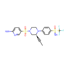 CC#C[C@H]1CN(S(=O)(=O)c2ccc(N)nc2)CCN1c1ccc([S@](=N)(=O)C(F)(F)F)cc1 ZINC000169313301