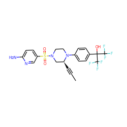 CC#C[C@H]1CN(S(=O)(=O)c2ccc(N)nc2)CCN1c1ccc(C(O)(C(F)(F)F)C(F)(F)F)cc1 ZINC000098209176