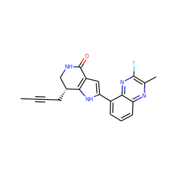 CC#CC[C@@H]1CNC(=O)c2cc(-c3cccc4nc(C)c(F)nc34)[nH]c21 ZINC000143360482