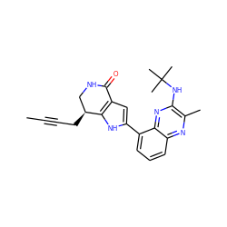 CC#CC[C@H]1CNC(=O)c2cc(-c3cccc4nc(C)c(NC(C)(C)C)nc34)[nH]c21 ZINC001772580927