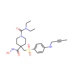 CC#CCNc1ccc(S(=O)(=O)CC2(C(=O)NO)CCN(C(=O)N(CC)CC)CC2)cc1 ZINC000028861983