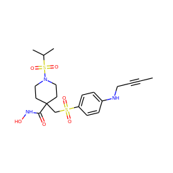 CC#CCNc1ccc(S(=O)(=O)CC2(C(=O)NO)CCN(S(=O)(=O)C(C)C)CC2)cc1 ZINC000028861979