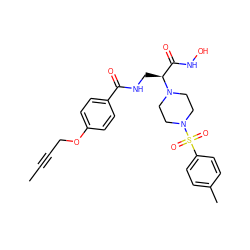 CC#CCOc1ccc(C(=O)NC[C@@H](C(=O)NO)N2CCN(S(=O)(=O)c3ccc(C)cc3)CC2)cc1 ZINC000116376287