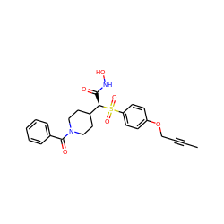 CC#CCOc1ccc(S(=O)(=O)[C@H](C(=O)NO)C2CCN(C(=O)c3ccccc3)CC2)cc1 ZINC000013586031