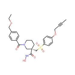 CC#CCOc1ccc(S(=O)(=O)C[C@@]2(C(=O)NO)CCCN(C(=O)c3ccc(COCC)cc3)C2)cc1 ZINC000028951505