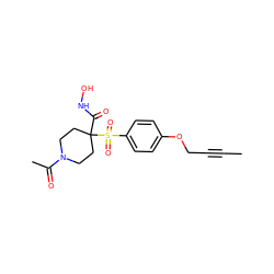 CC#CCOc1ccc(S(=O)(=O)C2(C(=O)NO)CCN(C(C)=O)CC2)cc1 ZINC000040973358