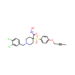 CC#CCOc1ccc(S(=O)(=O)C2(C(=O)NO)CCN(Cc3ccc(Cl)c(Cl)c3)CC2)cc1 ZINC000034026494