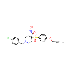 CC#CCOc1ccc(S(=O)(=O)C2(C(=O)NO)CCN(Cc3ccc(Cl)cc3)CC2)cc1 ZINC000013586050