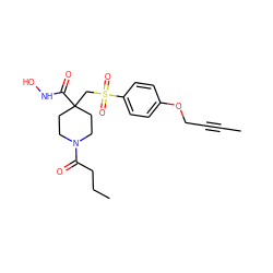 CC#CCOc1ccc(S(=O)(=O)CC2(C(=O)NO)CCN(C(=O)CCC)CC2)cc1 ZINC000034801894