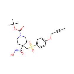 CC#CCOc1ccc(S(=O)(=O)CC2(C(=O)NO)CCN(C(=O)OC(C)(C)C)CC2)cc1 ZINC000028861970