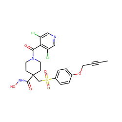 CC#CCOc1ccc(S(=O)(=O)CC2(C(=O)NO)CCN(C(=O)c3c(Cl)cncc3Cl)CC2)cc1 ZINC000028816914