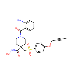 CC#CCOc1ccc(S(=O)(=O)CC2(C(=O)NO)CCN(C(=O)c3ccccc3N)CC2)cc1 ZINC000034801889