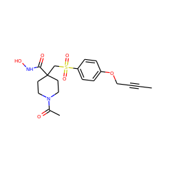 CC#CCOc1ccc(S(=O)(=O)CC2(C(=O)NO)CCN(C(C)=O)CC2)cc1 ZINC000003924190