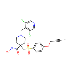 CC#CCOc1ccc(S(=O)(=O)CC2(C(=O)NO)CCN(Cc3c(Cl)cncc3Cl)CC2)cc1 ZINC000028816913