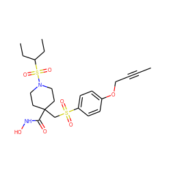 CC#CCOc1ccc(S(=O)(=O)CC2(C(=O)NO)CCN(S(=O)(=O)C(CC)CC)CC2)cc1 ZINC000028816867