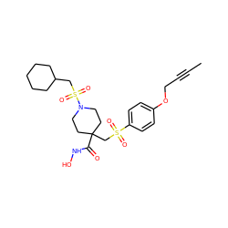 CC#CCOc1ccc(S(=O)(=O)CC2(C(=O)NO)CCN(S(=O)(=O)CC3CCCCC3)CC2)cc1 ZINC000028816869