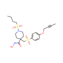 CC#CCOc1ccc(S(=O)(=O)CC2(C(=O)NO)CCN(S(=O)(=O)CCCC)CC2)cc1 ZINC000034801904