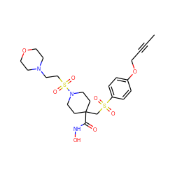 CC#CCOc1ccc(S(=O)(=O)CC2(C(=O)NO)CCN(S(=O)(=O)CCN3CCOCC3)CC2)cc1 ZINC000028816871