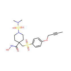 CC#CCOc1ccc(S(=O)(=O)CC2(C(=O)NO)CCN(S(=O)(=O)N(C)C)CC2)cc1 ZINC000028816904