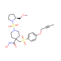 CC#CCOc1ccc(S(=O)(=O)CC2(C(=O)NO)CCN(S(=O)(=O)N3CCC[C@H]3COC)CC2)cc1 ZINC000028816911