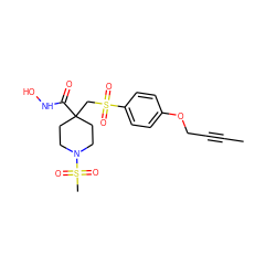 CC#CCOc1ccc(S(=O)(=O)CC2(C(=O)NO)CCN(S(C)(=O)=O)CC2)cc1 ZINC000034801897