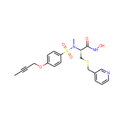 CC#CCOc1ccc(S(=O)(=O)N(C)[C@@H](CSCc2cccnc2)C(=O)NO)cc1 ZINC000013537403