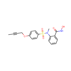 CC#CCOc1ccc(S(=O)(=O)N(C)c2ccccc2C(=O)NO)cc1 ZINC000013440718