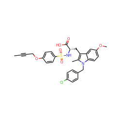 CC#CCOc1ccc(S(=O)(=O)N[C@@H](Cc2c(C)n(Cc3ccc(Cl)cc3)c3ccc(OC)cc23)C(=O)O)cc1 ZINC000049888666