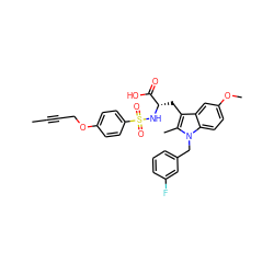 CC#CCOc1ccc(S(=O)(=O)N[C@@H](Cc2c(C)n(Cc3cccc(F)c3)c3ccc(OC)cc23)C(=O)O)cc1 ZINC000049888960