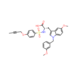 CC#CCOc1ccc(S(=O)(=O)N[C@@H](Cc2cn(Cc3cccc(OC)c3)c3ccc(OC)cc23)C(=O)O)cc1 ZINC000042919988