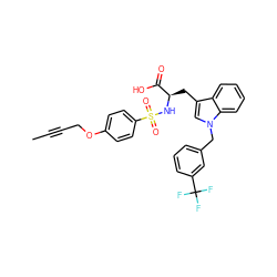 CC#CCOc1ccc(S(=O)(=O)N[C@H](Cc2cn(Cc3cccc(C(F)(F)F)c3)c3ccccc23)C(=O)O)cc1 ZINC000042802812