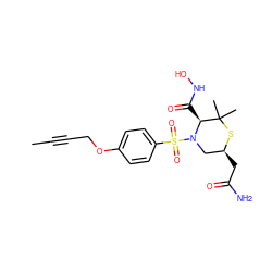 CC#CCOc1ccc(S(=O)(=O)N2C[C@H](CC(N)=O)SC(C)(C)[C@@H]2C(=O)NO)cc1 ZINC000028572482