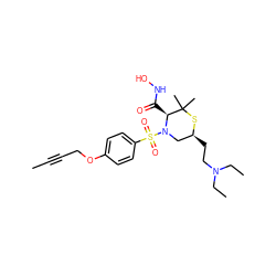 CC#CCOc1ccc(S(=O)(=O)N2C[C@H](CCN(CC)CC)SC(C)(C)[C@@H]2C(=O)NO)cc1 ZINC000034801931