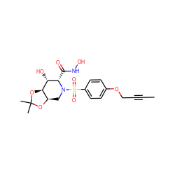 CC#CCOc1ccc(S(=O)(=O)N2C[C@H]3OC(C)(C)O[C@H]3[C@H](O)[C@@H]2C(=O)NO)cc1 ZINC000029326010