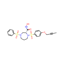 CC#CCOc1ccc(S(=O)(=O)N2CCCN(S(=O)(=O)c3ccccc3)C[C@@H]2C(=O)NO)cc1 ZINC000028340813