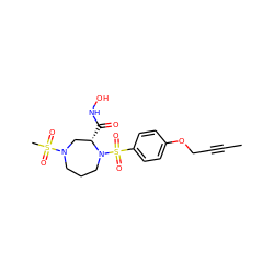 CC#CCOc1ccc(S(=O)(=O)N2CCCN(S(C)(=O)=O)C[C@@H]2C(=O)NO)cc1 ZINC000028334487