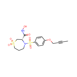 CC#CCOc1ccc(S(=O)(=O)N2CCCS(=O)(=O)C[C@@H]2C(=O)NO)cc1 ZINC000028334517