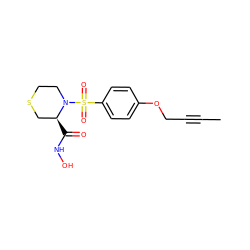 CC#CCOc1ccc(S(=O)(=O)N2CCSC[C@@H]2C(=O)NO)cc1 ZINC000028525998