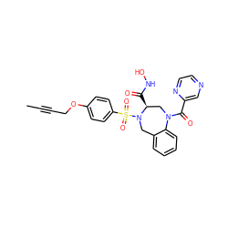 CC#CCOc1ccc(S(=O)(=O)N2Cc3ccccc3N(C(=O)c3cnccn3)C[C@@H]2C(=O)NO)cc1 ZINC000028376406