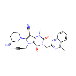 CC#CCn1c(N2CCC[C@@H](N)C2)c(C#N)c2c1c(=O)n(Cc1nc(C)c3ccccc3n1)c(=O)n2C ZINC000073293207