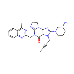 CC#CCn1c(N2CCC[C@@H](N)C2)nc2c1C(=O)N(Cc1nc(C)c3ccccc3n1)C1=NCCN12 ZINC000150182718