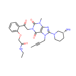 CC#CCn1c(N2CCC[C@@H](N)C2)nc2c1c(=O)n(CC(=O)c1ccccc1OCC(=O)NCC)c(=O)n2C ZINC000114289562