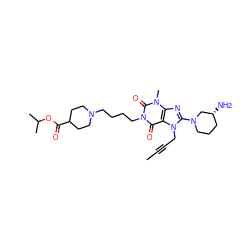 CC#CCn1c(N2CCC[C@@H](N)C2)nc2c1c(=O)n(CCCCN1CCC(C(=O)OC(C)C)CC1)c(=O)n2C ZINC001772599398