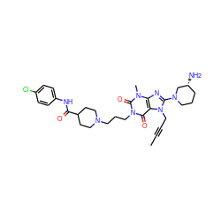 CC#CCn1c(N2CCC[C@@H](N)C2)nc2c1c(=O)n(CCCN1CCC(C(=O)Nc3ccc(Cl)cc3)CC1)c(=O)n2C ZINC001772646420