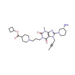 CC#CCn1c(N2CCC[C@@H](N)C2)nc2c1c(=O)n(CCCN1CCC(C(=O)OC3CCC3)CC1)c(=O)n2C ZINC001772571667