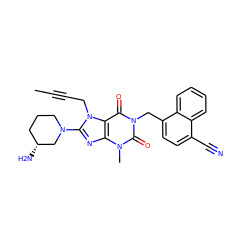 CC#CCn1c(N2CCC[C@@H](N)C2)nc2c1c(=O)n(Cc1ccc(C#N)c3ccccc13)c(=O)n2C ZINC000114288771