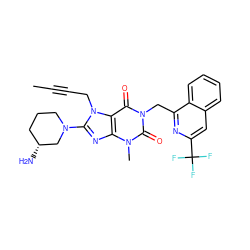 CC#CCn1c(N2CCC[C@@H](N)C2)nc2c1c(=O)n(Cc1nc(C(F)(F)F)cc3ccccc13)c(=O)n2C ZINC000114291032